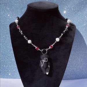 gothic bondage teddy bear handmade pearl chain O-ring necklace
